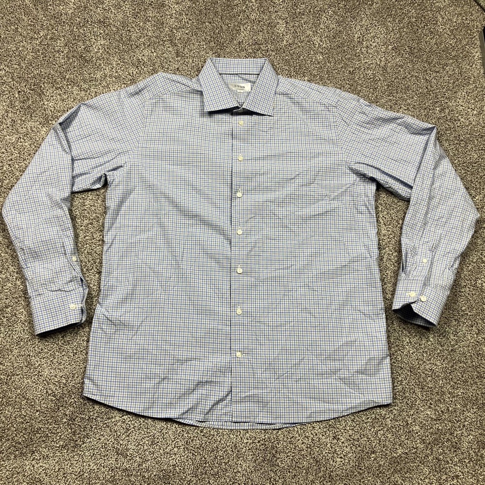 Eton Shirt Mens XXL‎ Blue Geometric Button Up Dress Contemporary Twill 46 18